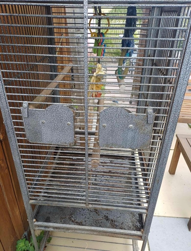 Papegaaienkooi  met bovenstuk en zitstokken, Enlèvement, Utilisé, Aluminium, Cage à oiseaux