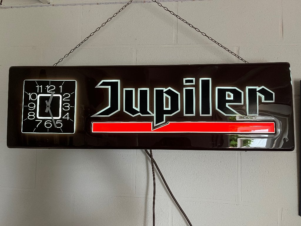 Jupiler verlichting + klok, Verzamelen, Ophalen, Gebruikt, Reclamebord