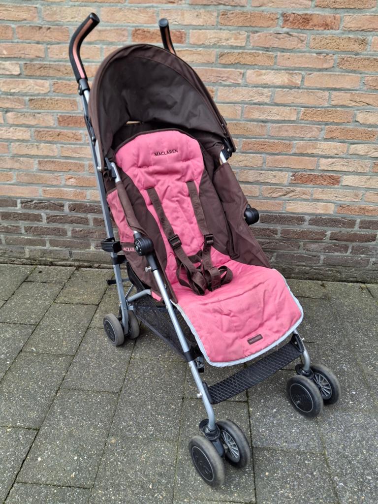 Maclaren Buggy – Bruin/Roze – Inclusief Regenhoes, Ophalen, Maclaren, Verstelbare rugleuning