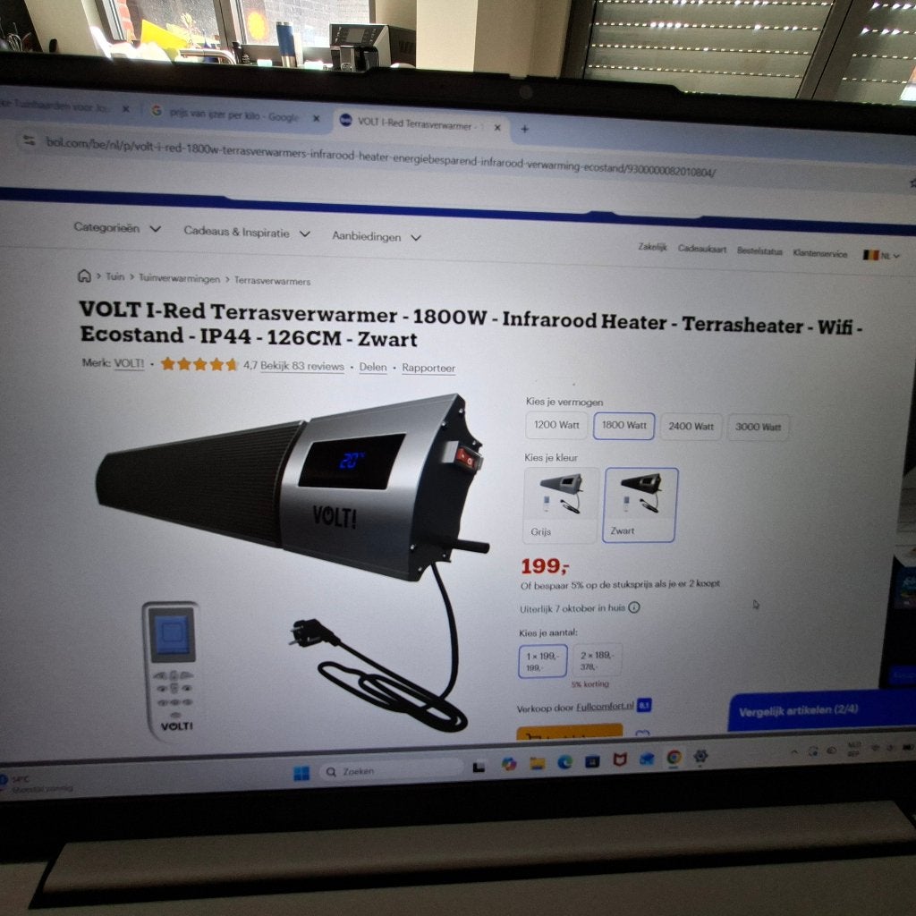 Terrasverwarmer 1800 W -Infrarood heater, Tuin en Terras, Ophalen, Zo goed als nieuw, Elektrisch, Wand