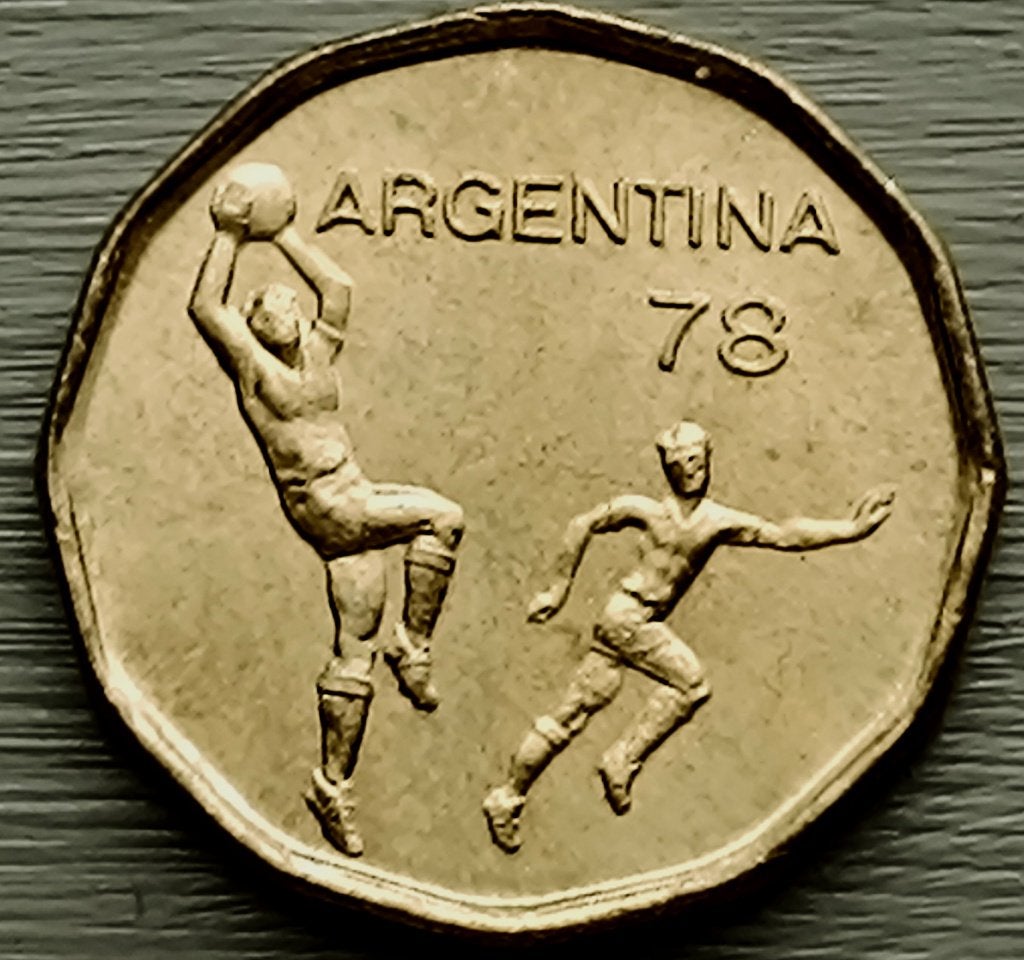 munt Argentinie 20 pesos 1977 : FIFA Wereldbeker voetbal, Postzegels en Munten, Ophalen of Verzenden
