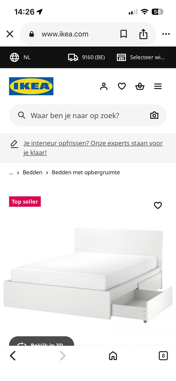 Slaapkamer wit, Huis en Inrichting, Slaapkamer | Bedden, Ophalen, Zo goed als nieuw, Wit