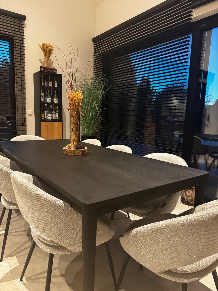 Eettafel + bijbehorende stoelen, Zwart elegant, 100 à 150 cm, Enlèvement, Utilisé