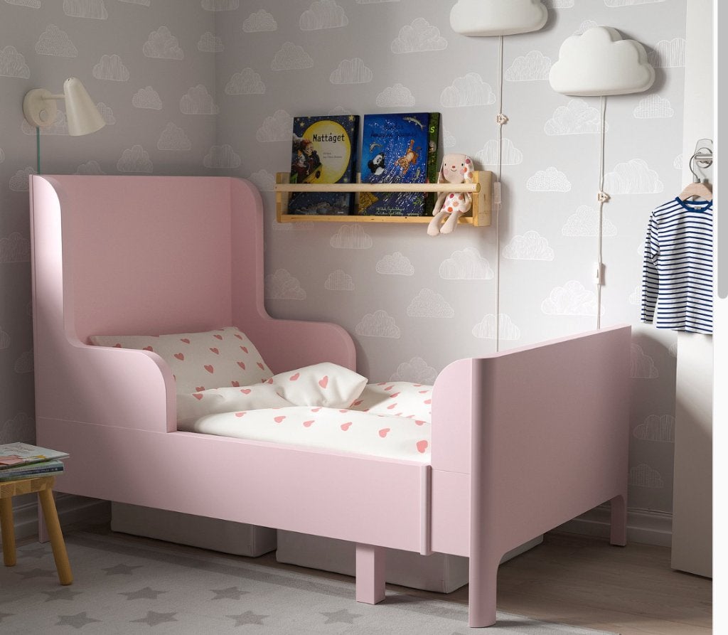 Lit de croissance IKEA BUSUNGE — rose, Sommier à lattes, 85 à 100 cm, Enlèvement, Utilisé