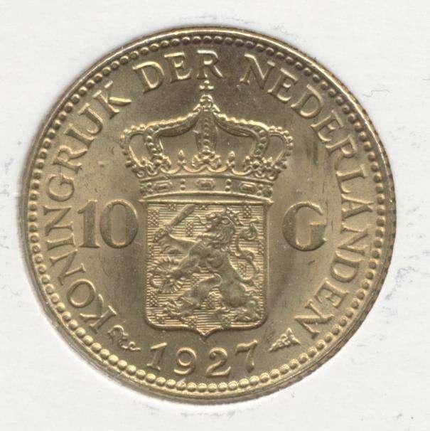 Nederland 10 Gulden 1927 Wilhelmina, Postzegels en Munten, Ophalen of Verzenden, Goud