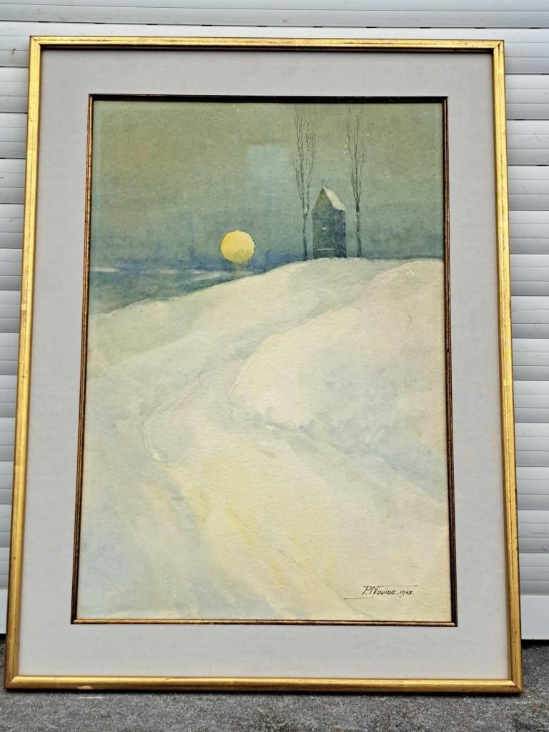 aquarelle paysage enneige signe nouille, Enlèvement ou Envoi