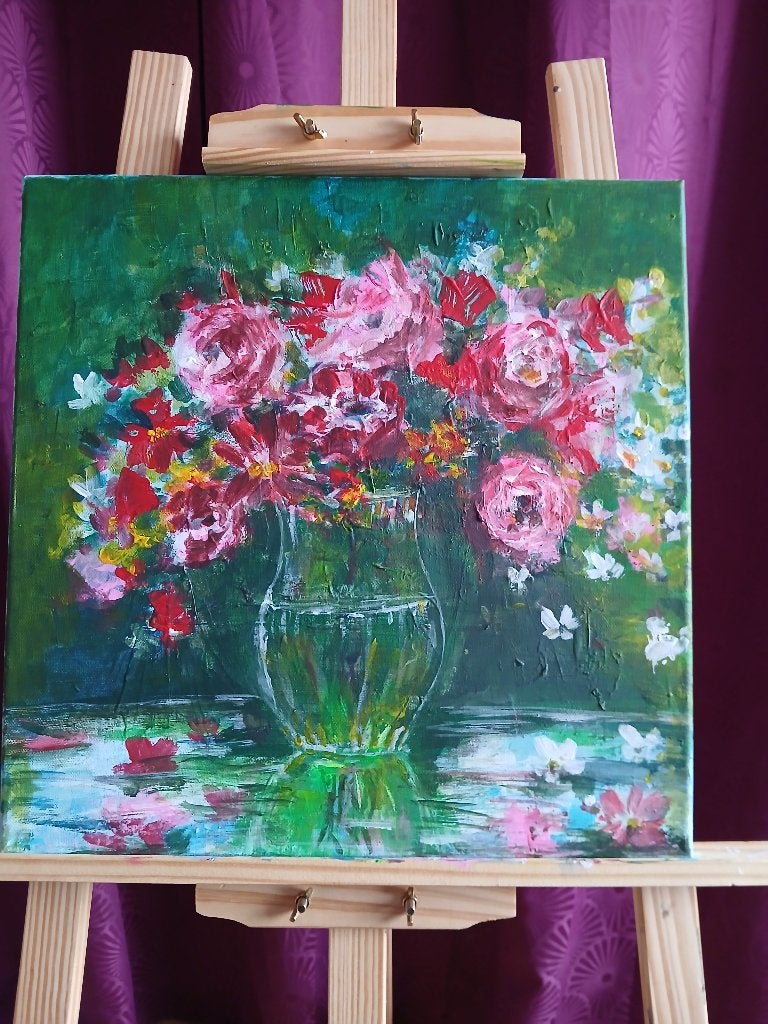 Tableau acrylique 40x40cm, Enlèvement ou Envoi, Peinture acrylique, Peint à la main, Toile