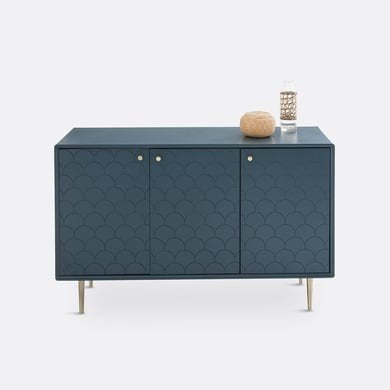 Luxore laag dressoir - Pruisisch blauw - La Redoute, Ophalen, Japonisant, 100 tot 150 cm, Zo goed als nieuw