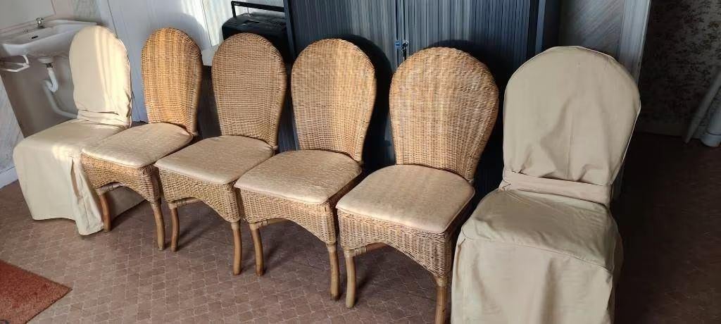 6 rotan eetkamerstoelen, Huis en Inrichting, Stoelen, Ophalen, Zo goed als nieuw, Vijf, Zes of meer stoelen
