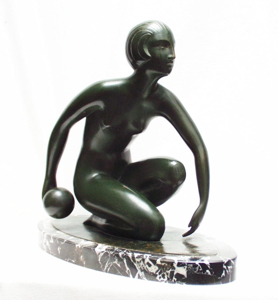 Art Deco Bronzen Beeld - Sybille May., Art deco, Gemerkt, Ophalen of Verzenden, Brons