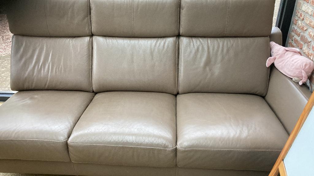 Lederen hoeksalon met relax zetel in, Huis en Inrichting, Ophalen, Gebruikt, Leer