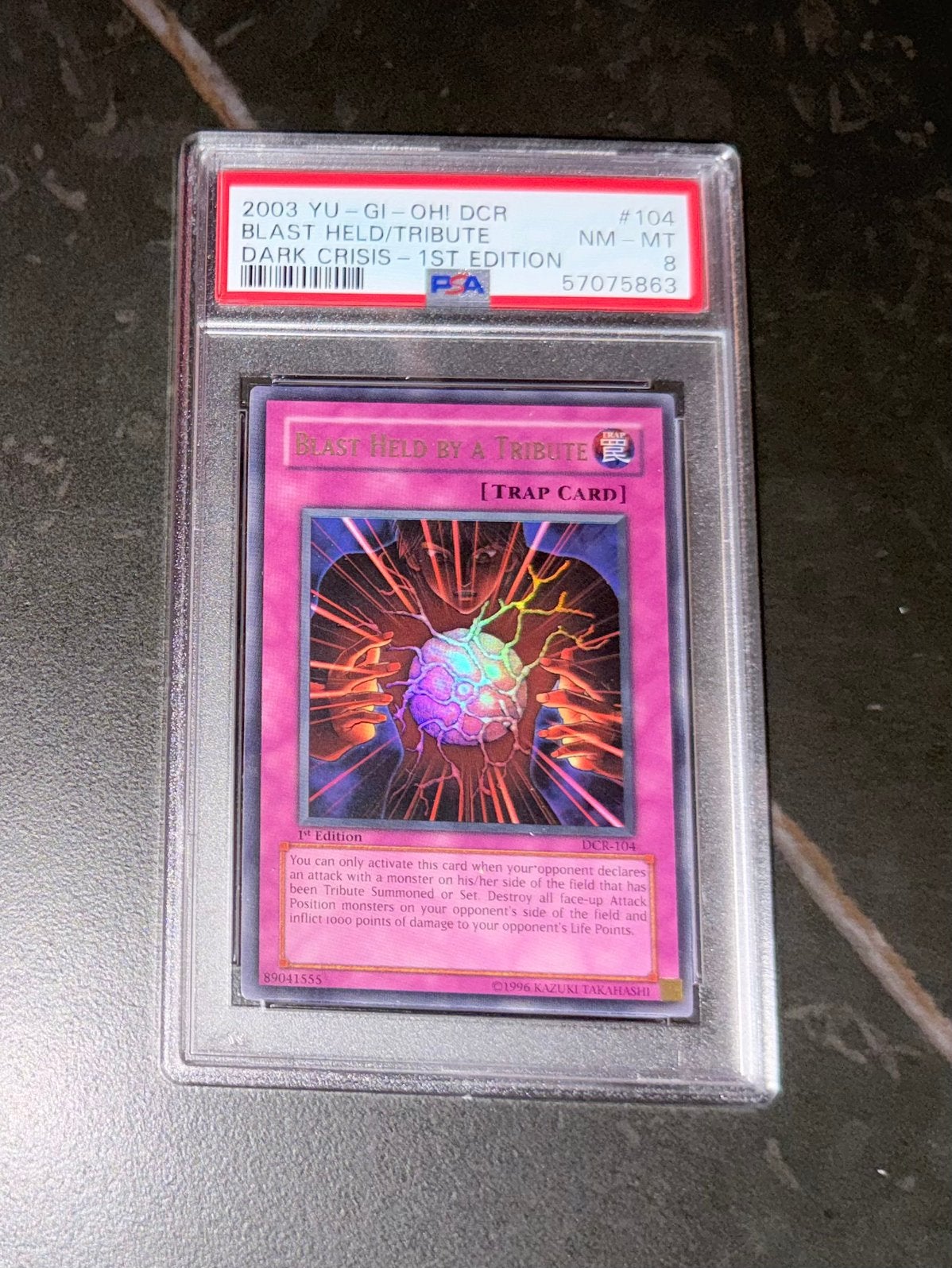 Yu-Gi-Oh! Blast Held by a Tribute DCR 1st Edition PSA 8, Ophalen of Verzenden, Zo goed als nieuw