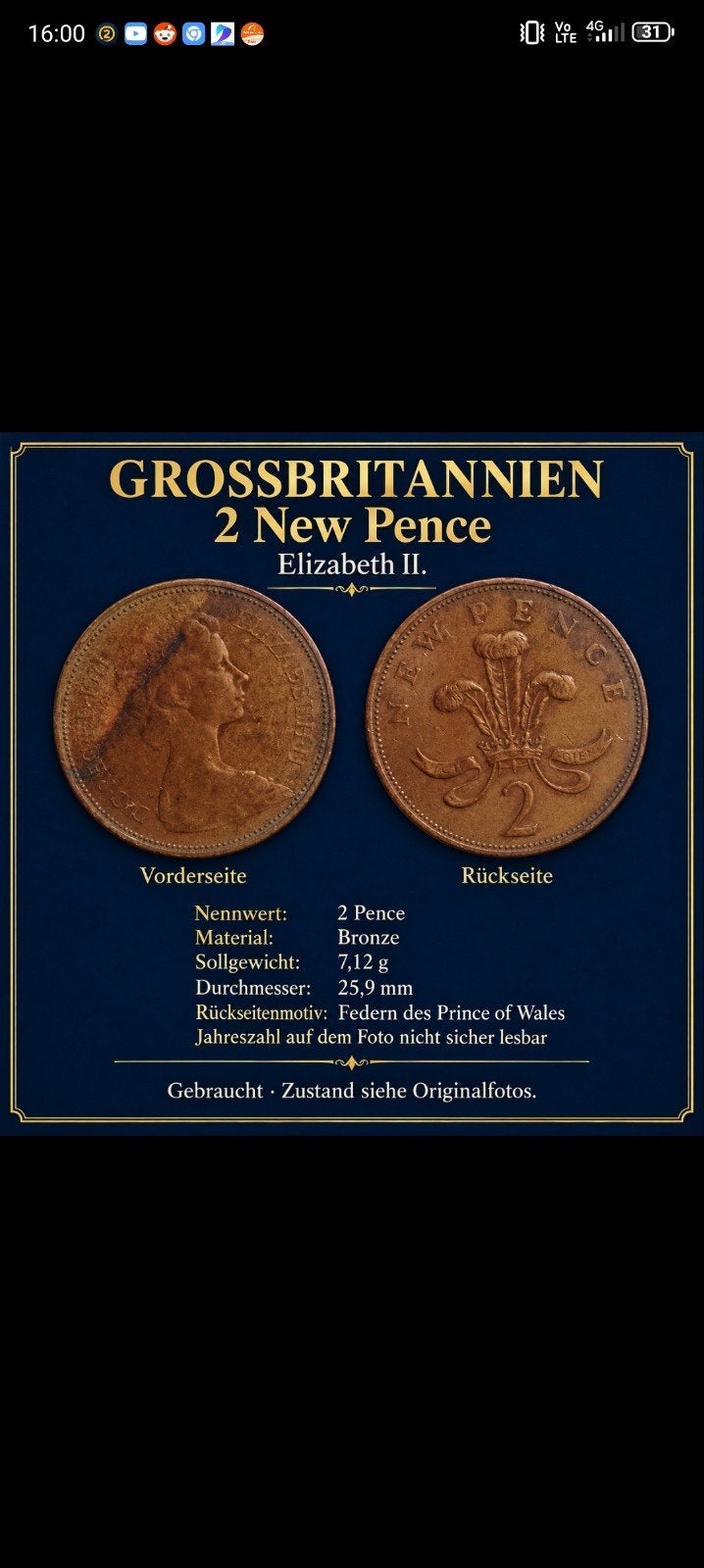 pièce Elizabeth, Timbres & Monnaies, Enlèvement ou Envoi
