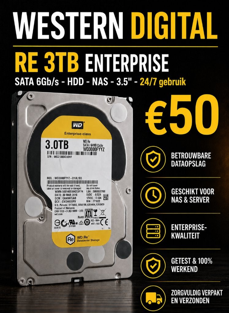 3TB - WD RE 3TB Enterprise (WD3000FYYZ) - SATA - HDD - NAS, Computers en Software, Harde schijven, Gebruikt, Server, Intern, HDD