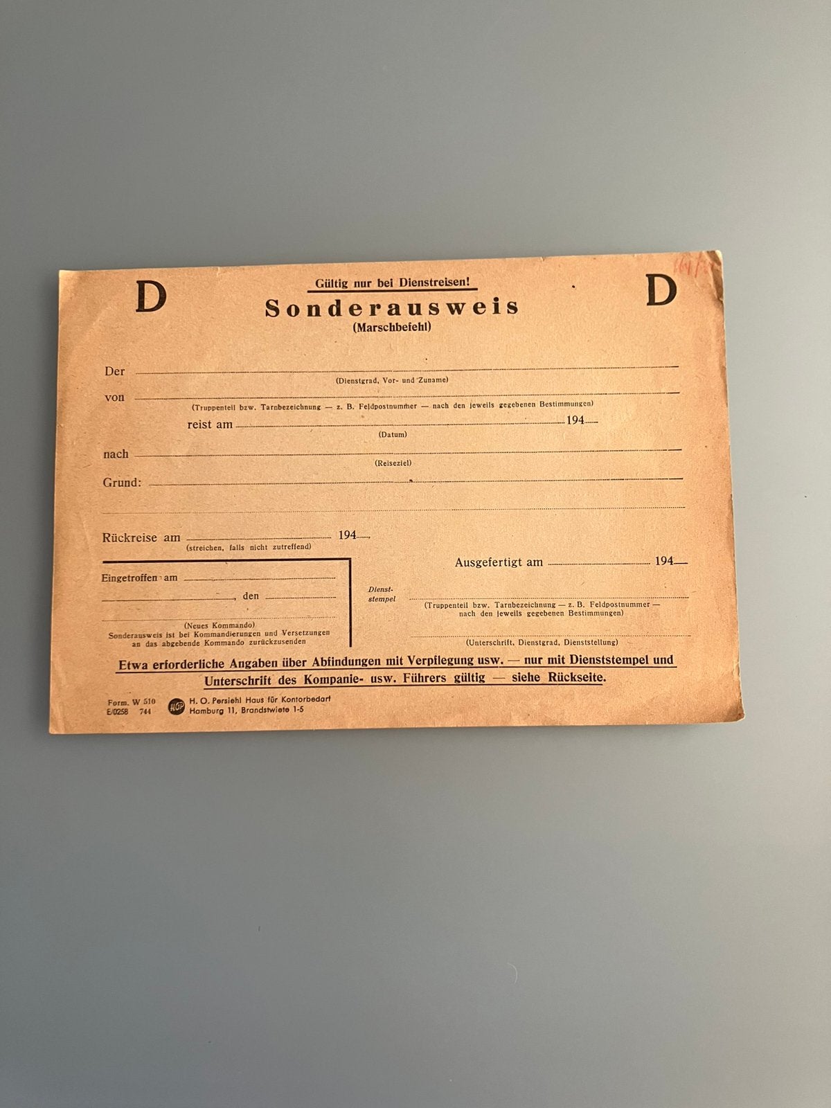 Wehrmacht Sonderausweis, Verzamelen, Militaria | Tweede Wereldoorlog, Ophalen of Verzenden
