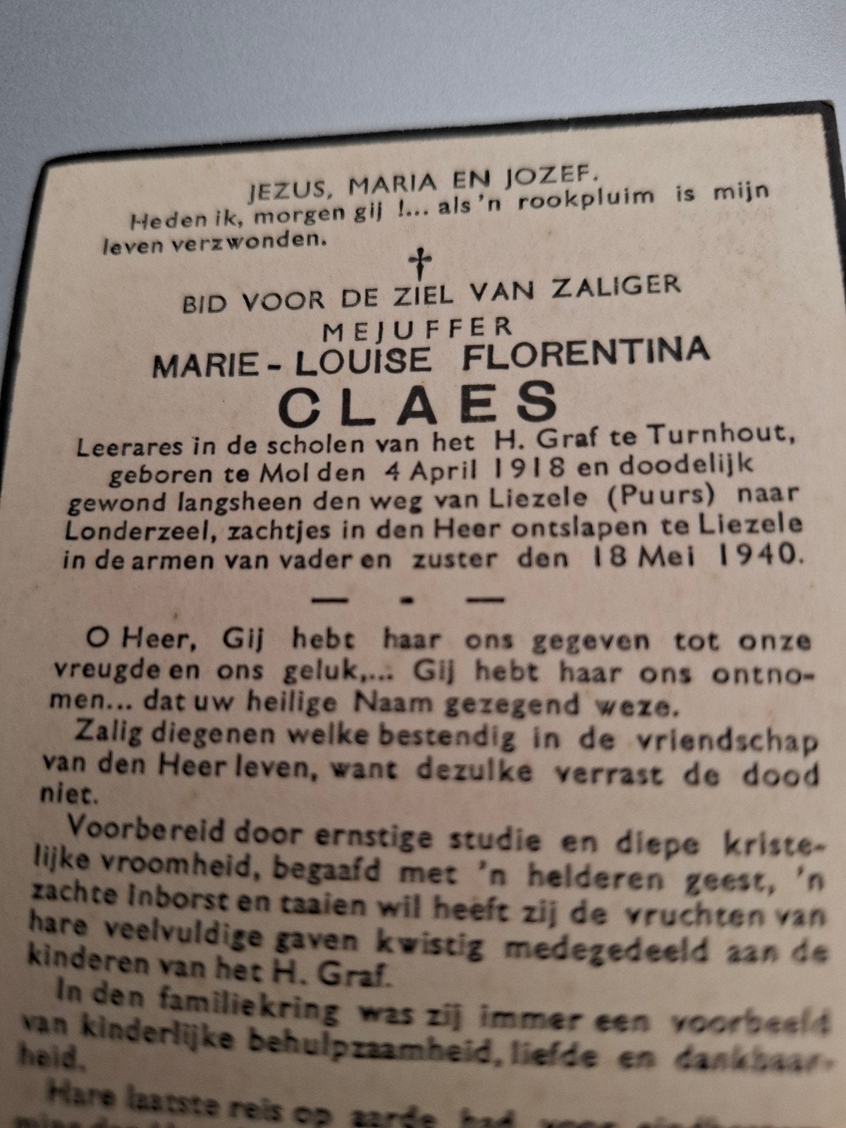 dodelijk gewond langsheen den weg van liezele, Ophalen of Verzenden