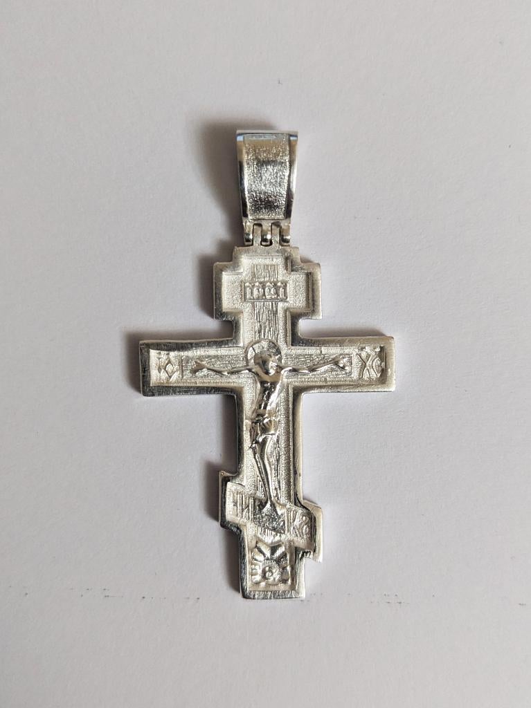 Groot, prachtig, dubbelzijdig zilveren kruis, Verzenden, Zilver, Zilver, Kruis of Symbool