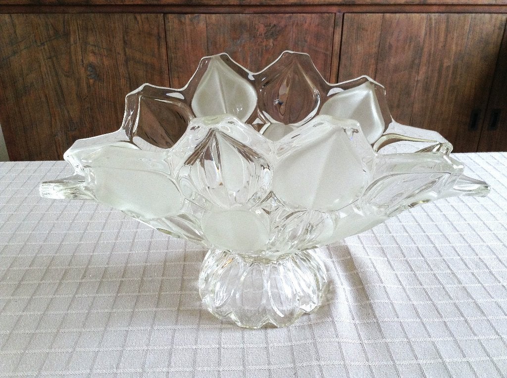 Walther fruitschaal in mat en helder glas in tulpmotief, Antiek en Kunst, Ophalen of Verzenden