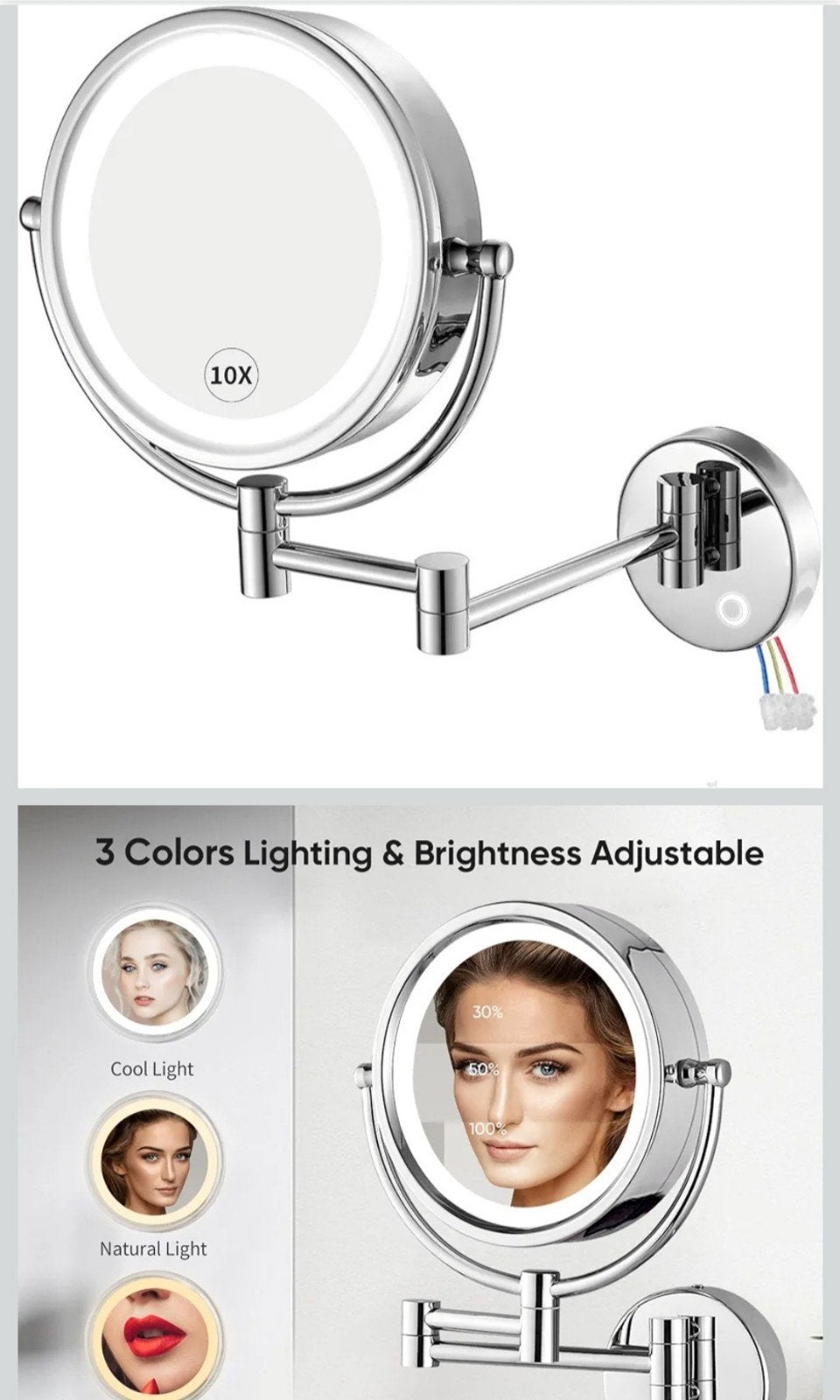 Wandgemonteerde LED-make-upspiegel "GURUN" (10x vergroting), Antiek en Kunst, Ophalen of Verzenden