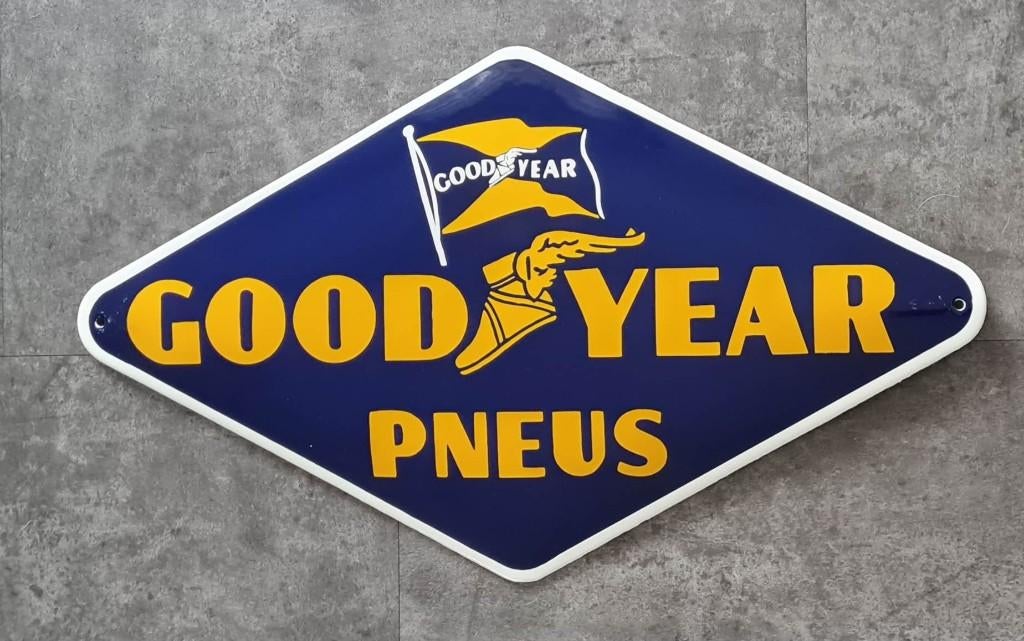 Good Year pneus goodyear emaillen reclame bord garage, Verzamelen, Merken en Reclamevoorwerpen, Zo goed als nieuw, Reclamebord