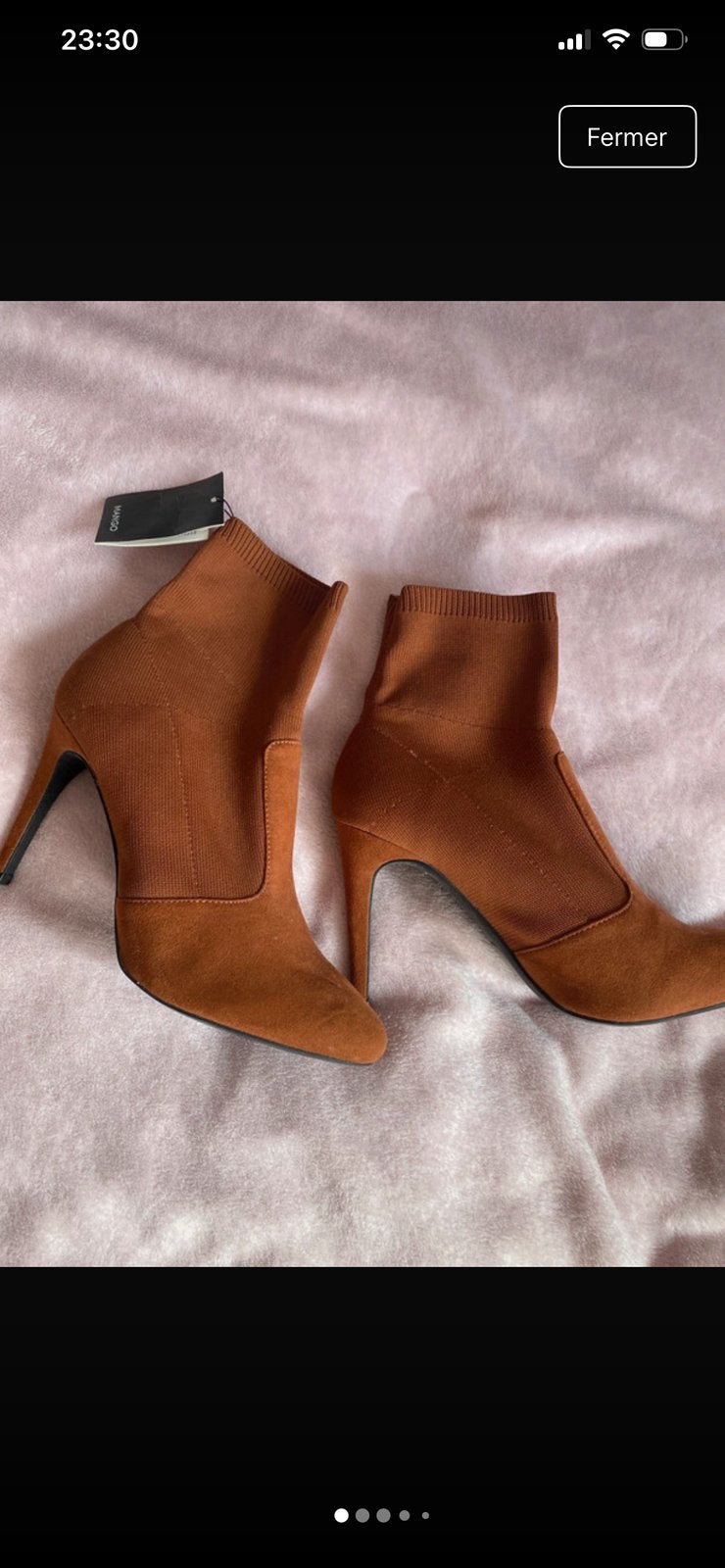 Bottine à talon camel mango neuve, Neuf, Enlèvement ou Envoi, Autres couleurs, Boots et Botinnes