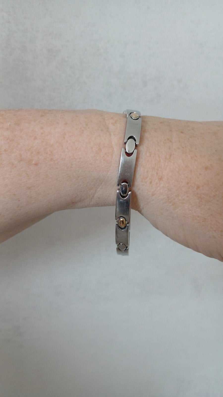 Bracelet bicolore en Acier Inoxydable - long. 20 cm, Bijoux, Sacs & Beauté, Bagues, Fer ou Acier, Utilisé, Femme, 20 ou plus grands