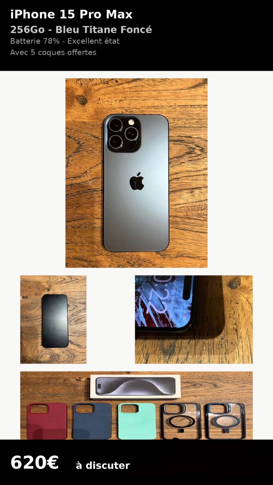 Iphone 15 pro max, Télécoms, Enlèvement, Comme neuf, IPhone 15, Bleu