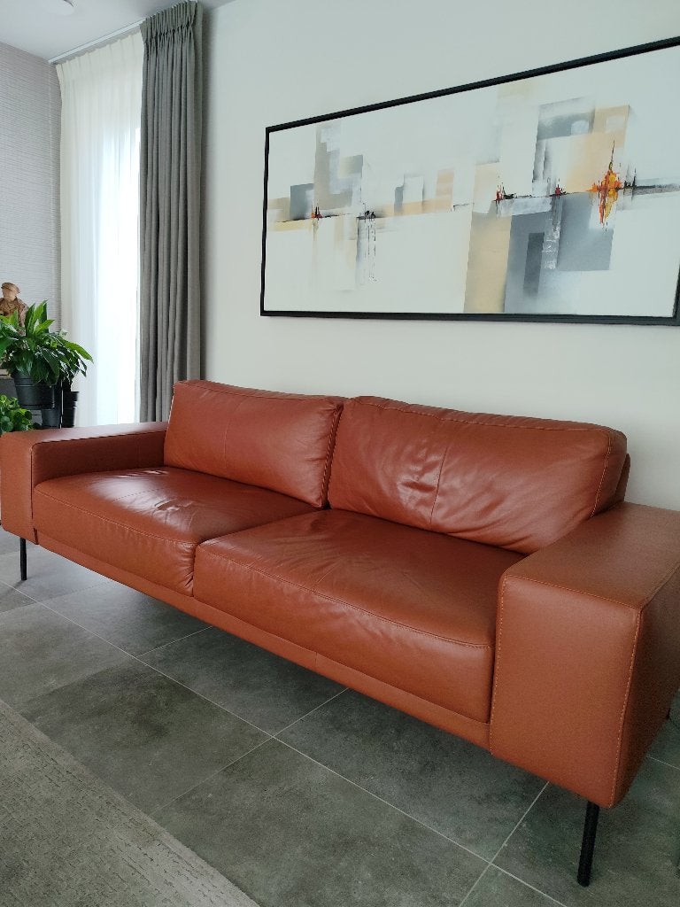 Lederen zitbank zetel, Ophalen, Modern design, 100 tot 125 cm, Leer