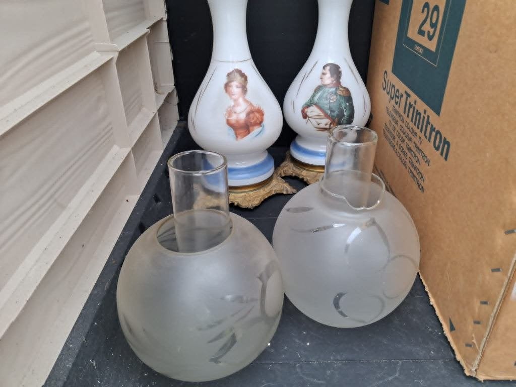 oude 2 antieke olielampen napoleon en josephine, Antiek en Kunst, Antiek | Verlichting, Ophalen