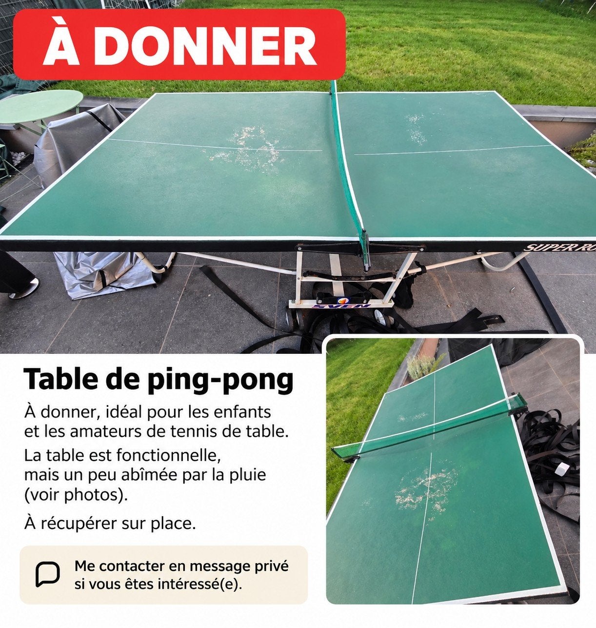 À DONNER – Table de ping-pong, Sports & Fitness, Enlèvement