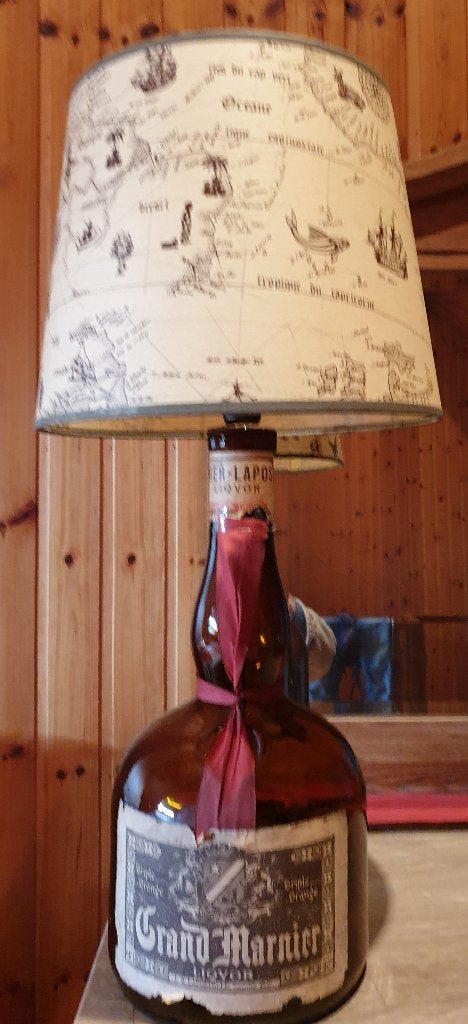 Lampe de table (bouteille Grand Marnier), 73 cm, Avec abat-jour, Vintage, Verre
