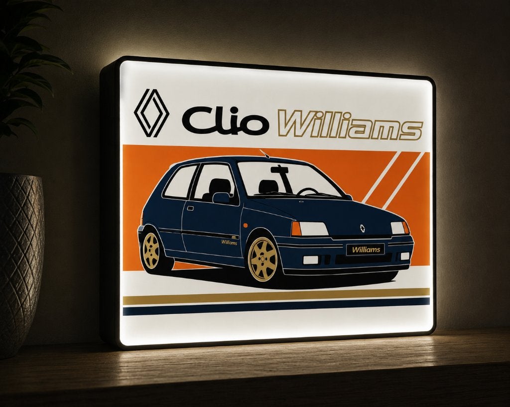 Renault Clio Williams lightbox – koelwit – 24  20 cm, Verzenden, Nieuw, Lichtbak of (neon) lamp