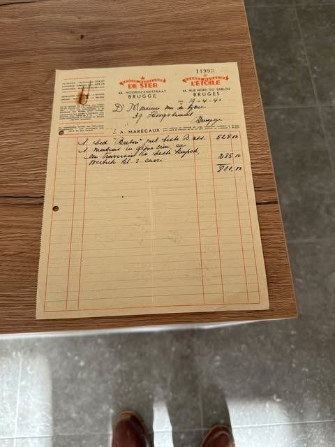 factuur 1934 Brugge J. Durein & G.Van Biervliet takszegel, Ophalen, Info@buerko.br, Gebruikt, Van biervliet