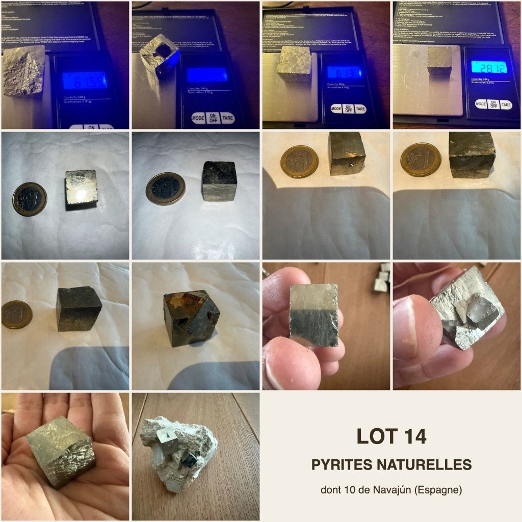 Lot de 14 pyrites naturelles dont 10 de Navajún Espagne, Collections, Enlèvement ou Envoi, Minéral