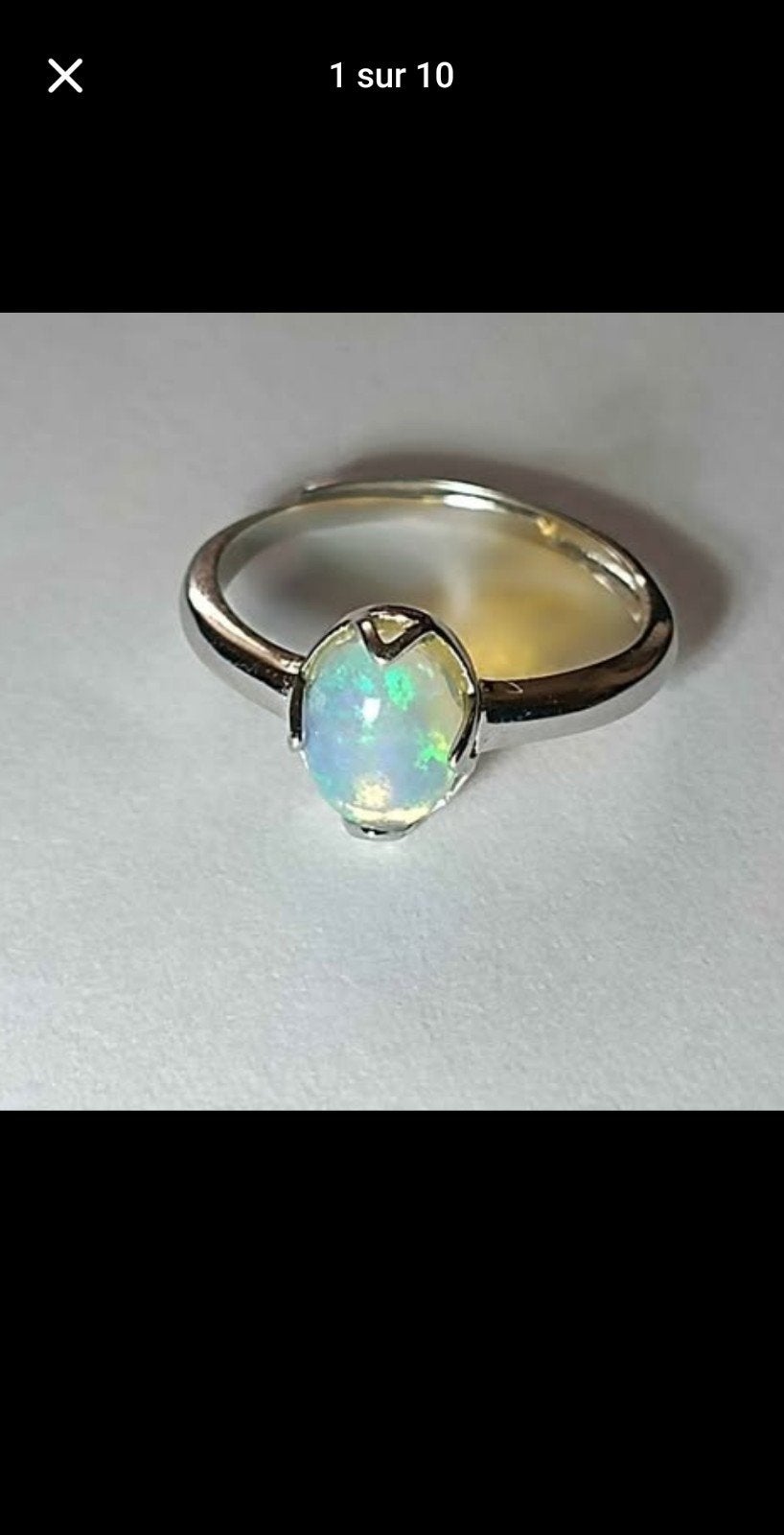 Bague réglable en argent massif avec opale naturelle, Bijoux, Sacs & Beauté, Bagues, Neuf, Femme, Argent, Argent, Avec pierre précieuse