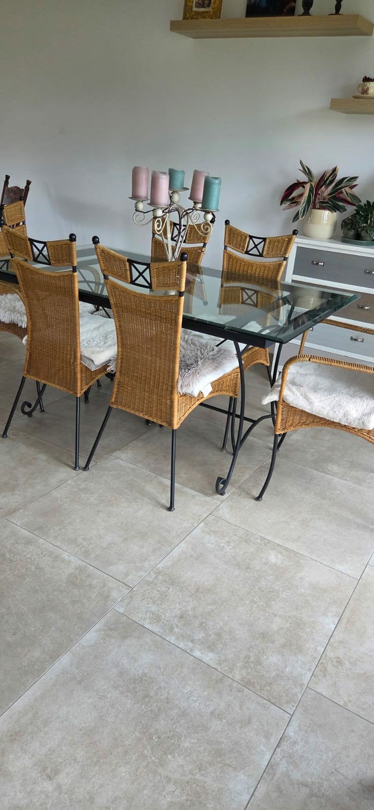 Smeedijzeren eetkamer 
Glazen eettafel met struc, Huis en Inrichting, Ophalen, Gebruikt