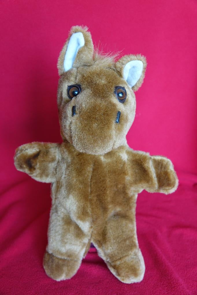 mooie handpop pluche paard, Enfants & Bébés, Jouets | Peluches, Brun, Enlèvement ou Envoi, Comme neuf, Moyen (20 à 80 cm)
