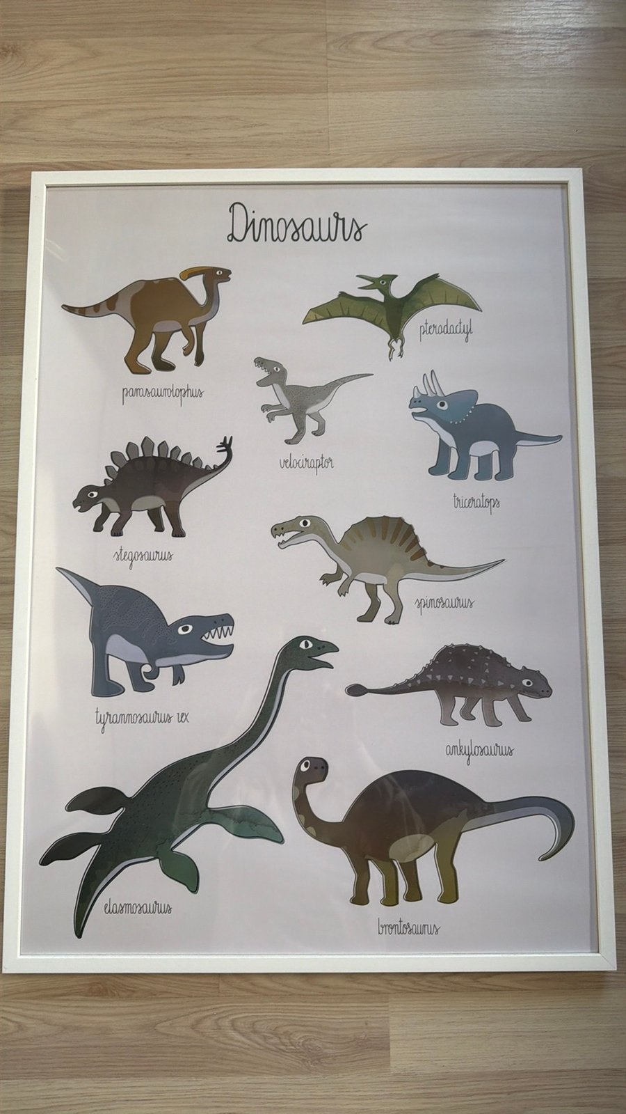 Poster dino’s voor kinderen & kader, Ophalen of Verzenden, Zo goed als nieuw
