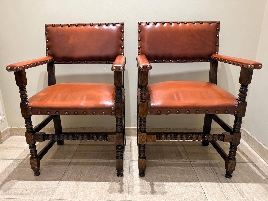 Fauteuils en chêne de style ancien avec cuir (2 ou chaque), Enlèvement