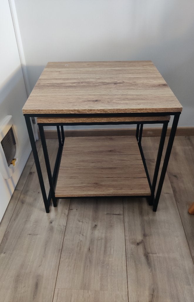 2 industriële bijzettafels/salontafel, Moins de 55 cm, Enlèvement, Métal ou Aluminium, Industrieel