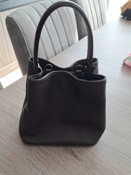 Puntotres vintage bruin lederen handtasje, Ophalen of Verzenden, Zo goed als nieuw, Bruin, Handtas