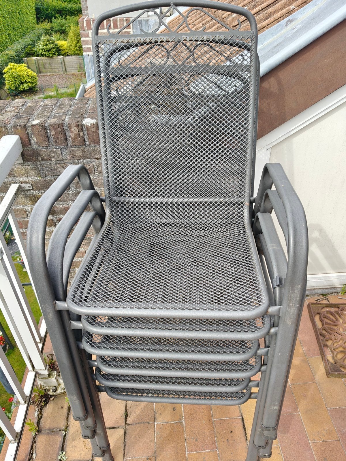 5x Antraciet grijze metalen tuinstoelen – Goede staat, Tuin en Terras, Ophalen, Aluminium, Stapelbaar