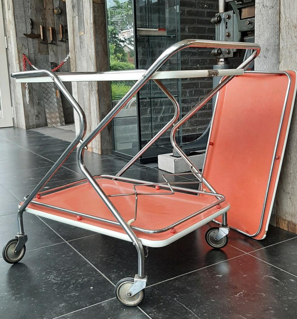 Vintage Torck Serveerwagen / Theetrolley Jaren 60 – Rood, Huis en Inrichting, Tafels | Bijzettafels, Ophalen