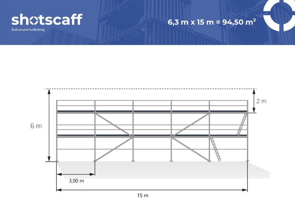 Échafaudage en aluminium avec sols et balustrades - 95 m²