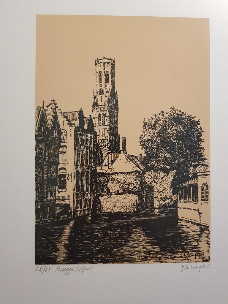 Genummerde ets - Frank Le Compte - Brugge Rozehoedkaai, Enlèvement, Eau-forte, Signé