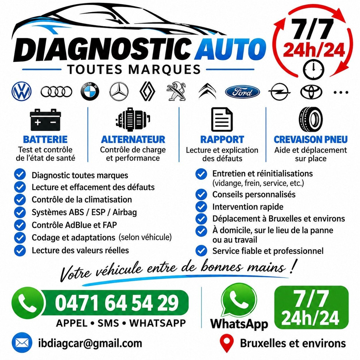Diagnostic panne témoin moteur batterie, Envoi