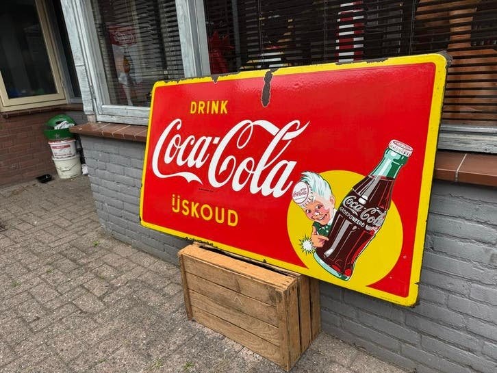 Oude Coca-Cola emaille Reclamebord - IJskoud!
