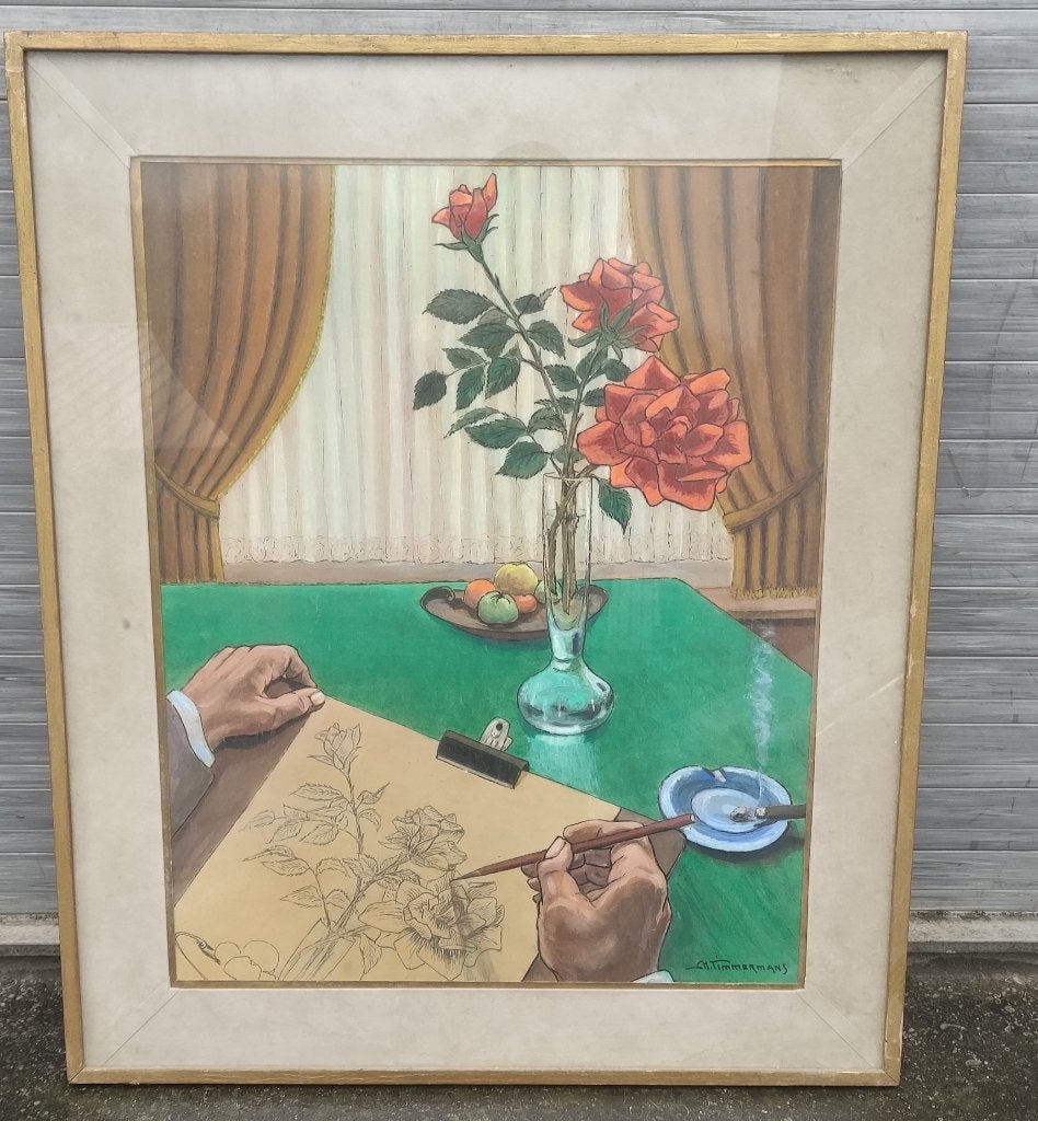 aquarelle signe marcel timmermans, Ophalen of Verzenden, Aquarel