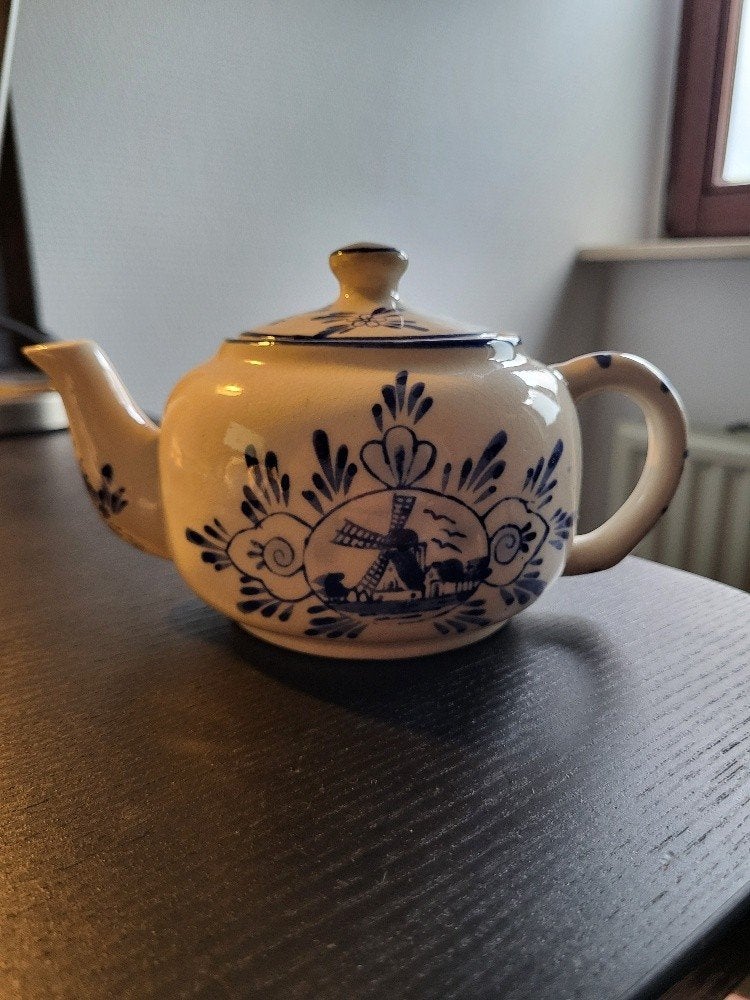 Delfts Blauwe Theepot met Molen (Handpainted), Antiek en Kunst, Ophalen of Verzenden