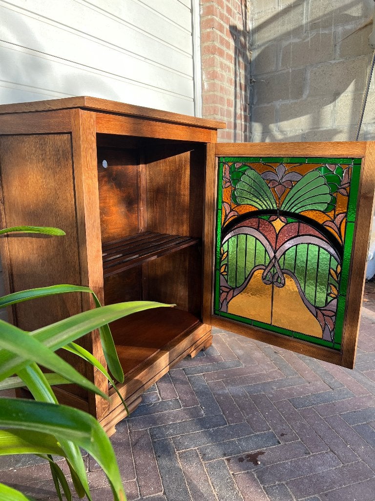 Art Nouveau kast met handgemaakt glas-in-lood | Uniek stuk, Antiek en Kunst, Ophalen